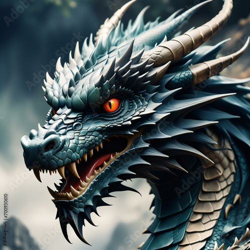 Dragon head illustration  asian fantasy dragon head with sharp teeth