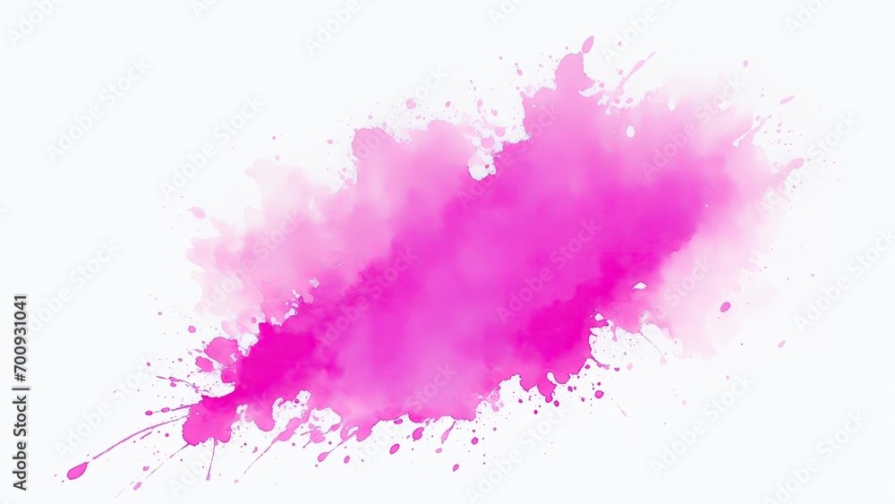 Pink watercolor paint splashes texture on white background