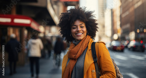 Generative AI image of a joyful afro woman in NYC photo