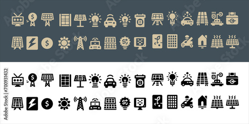 vector Set line icons of solar panels collection in transparent background