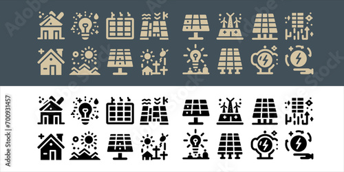 vector Set line icons of solar panels collection in transparent background
