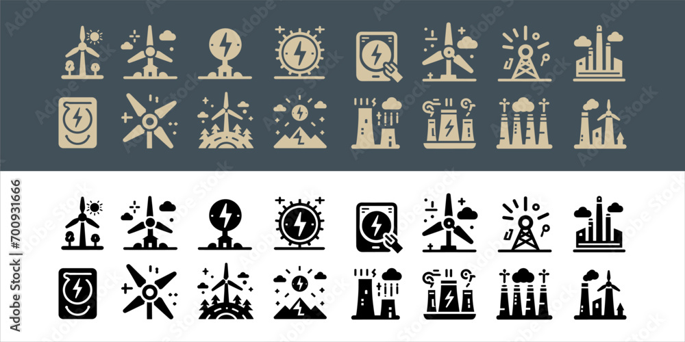 Windmill turbine vector set icons. alternative sources energy and eco friendly with transparent background