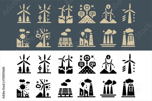 Windmill turbine vector set icons with transparent background