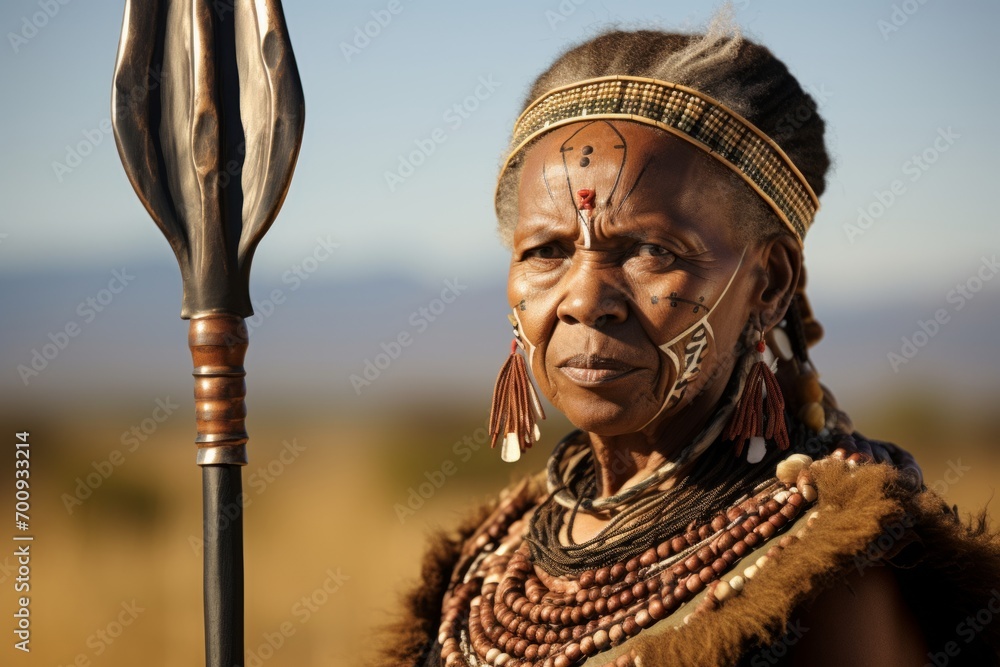 Portrait of an old native woman with a spear in her hand Portrait of an old native woman with a spear in her hand