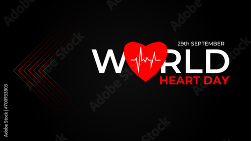 World heart day banner with red heart and pulse trace. concept World Heart Day background for banner or poster, September 29. suit for banner, cover, flyer, poster, backdrop. vector illustration