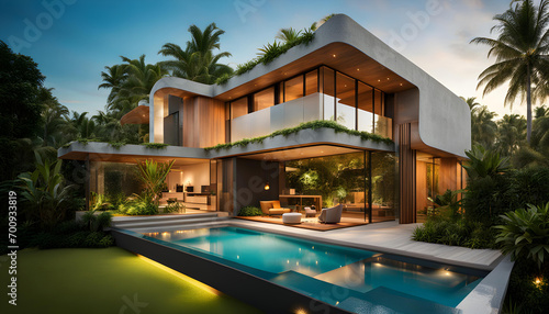 modern house with the pool  © Seksan