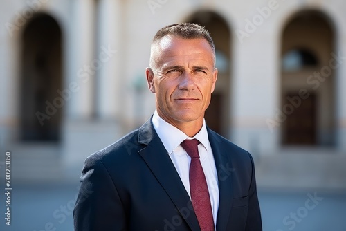 Portrait of a confident mature businessman standing outdoors and looking at camera