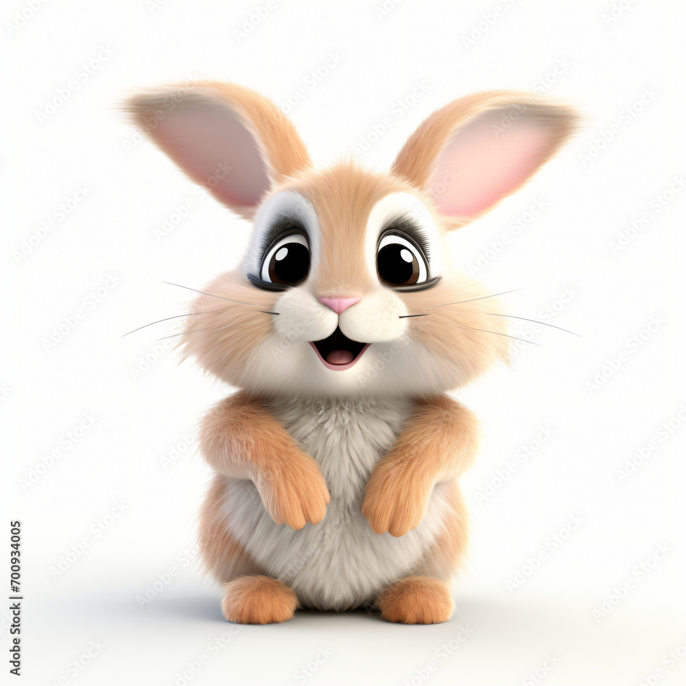 3d render furry cute rabbit isolated white background generate AI 3d render furry cute rabbit isolated white background generate AI
