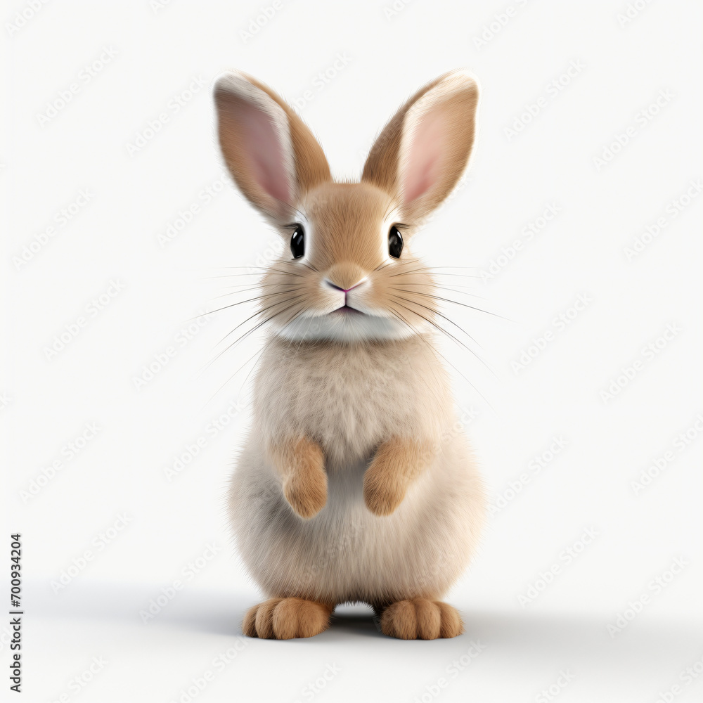 3d render furry cute rabbit isolated white background generate AI 3d render furry cute rabbit isolated white background generate AI