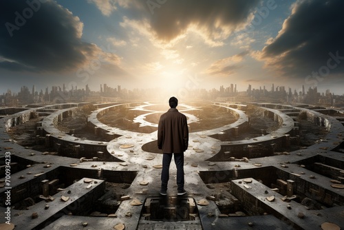 image of a man standing in the middle of a labyrinth photo