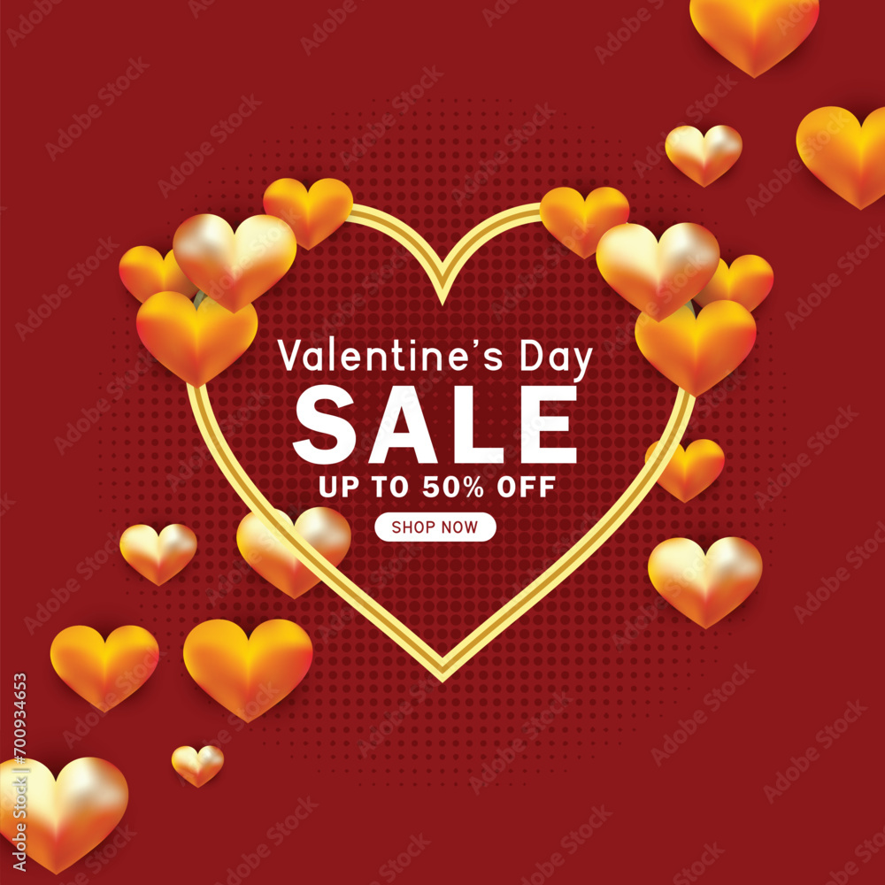 Valentines sale banner design. Valentines day store discount promotion template with hearts elements