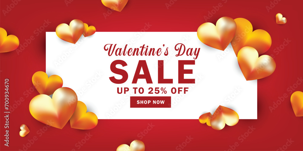 Valentines Day Sale banner with Gold heart