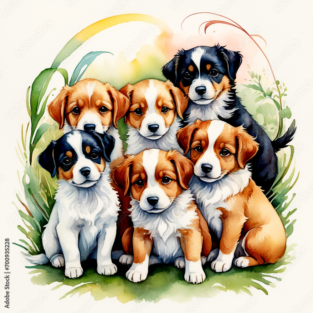 Cute puppy with flowers watercolor styles