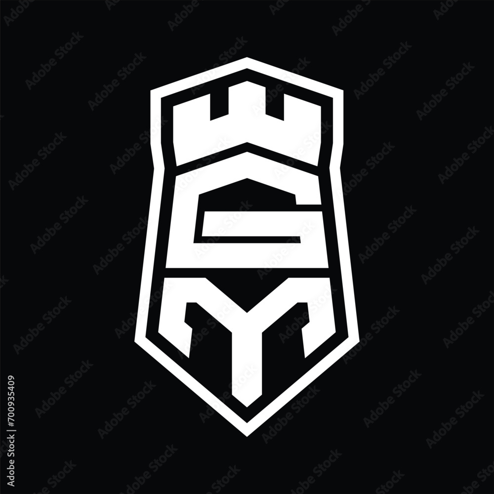 GM Letter Logo monogram hexagon shield shape up and down with crown castle isolated style design GM Letter Logo monogram hexagon shield shape up and down with crown castle isolated style design