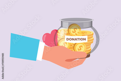 Charity, support and donation concept. Colored flat vector illustration isolated.
