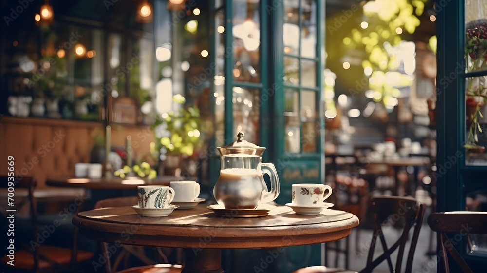 A cozy cafe with aromatic coffee, capturing the essence of a perfect morning A cozy cafe with aromatic coffee, capturing the essence of a perfect morning