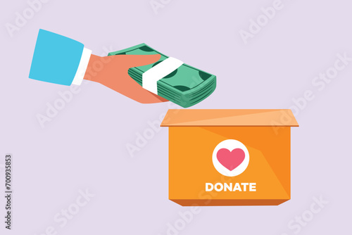 Charity, support and donation concept. Colored flat vector illustration isolated.
