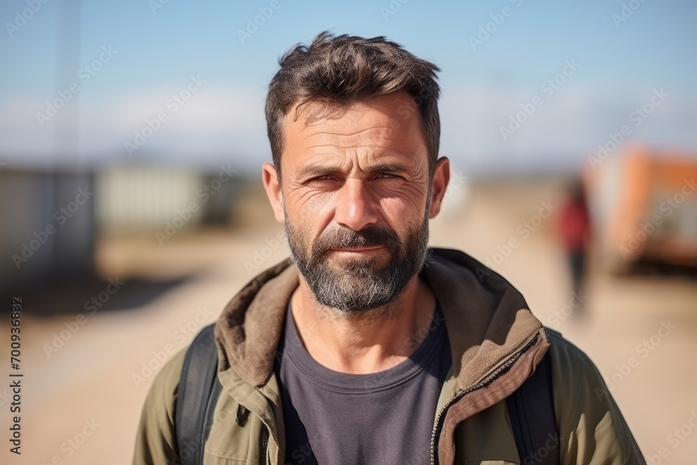 Portrait of a mature man with a beard and mustache in the countryside