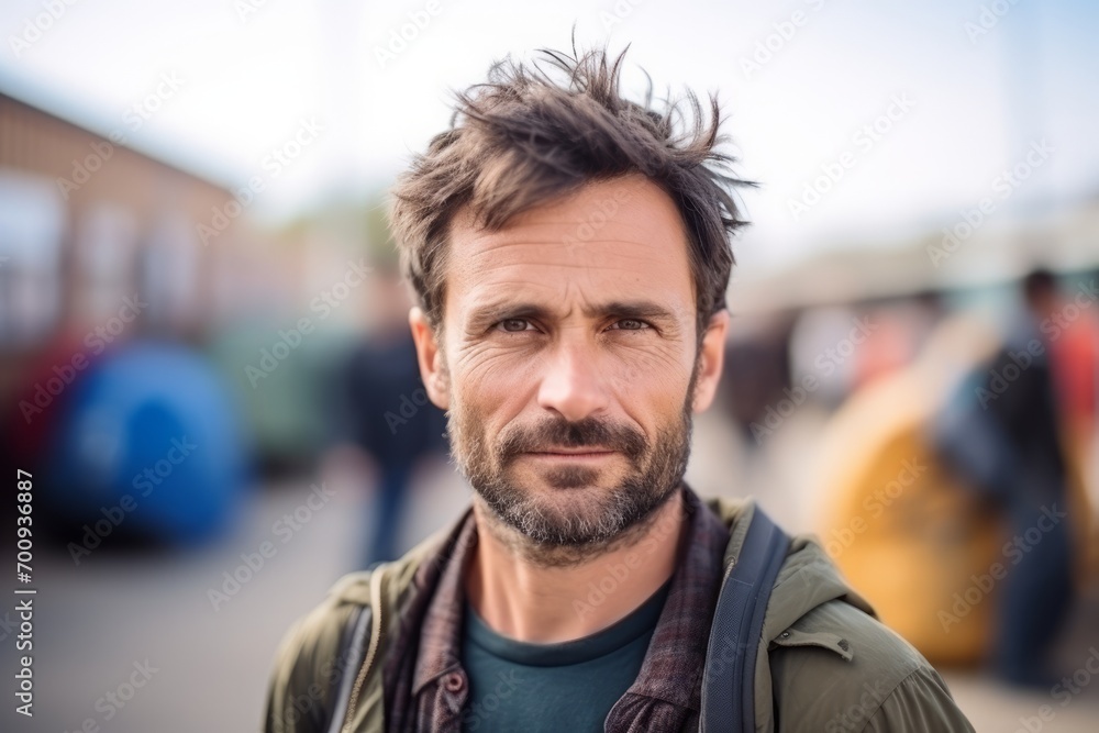 Portrait of a handsome man with a beard on a blurred background