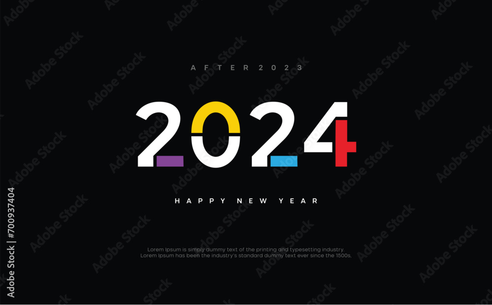 Happy new year 2024 design. With colorful truncated number illustrations. Premium vector design for poster, banner, greeting and new year 2024 Happy new year 2024 design. With colorful truncated number illustrations. Premium vector design for poster, banner, greeting and new year 2024