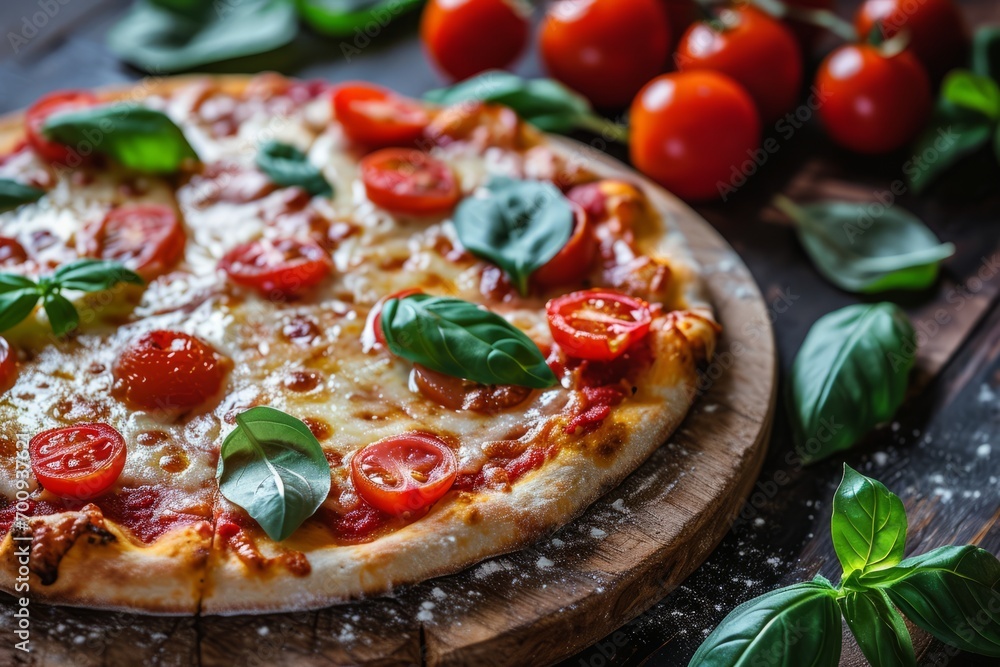 pizza on a pestal green plan background pizza on a pestal green plan background