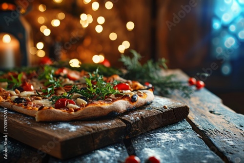 Pizza on a Christmas background