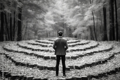 a man standing in the middle of a labyrinth