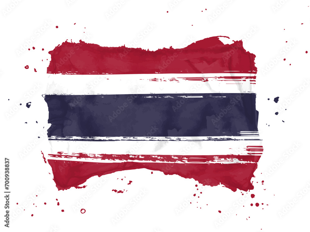 Obraz premium Flag of Thailand, brush stroke background. Flag Kingdom of Thailand on white background. Watercolor style for your design. EPS10.
