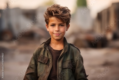 Portrait of a young boy in a city street, outdoor shot