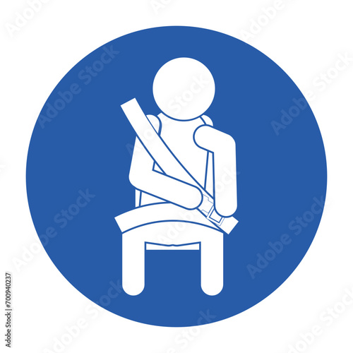 Isolated round blue sign of wear or fasten your seat belt for car, train, airplane for driver and passenger safety sign