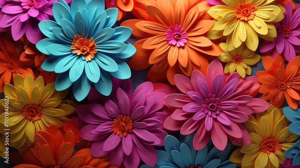 colorful seamless paper flowers background, abstract floral background