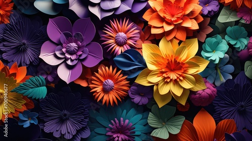 colorful seamless paper flowers background, abstract floral background