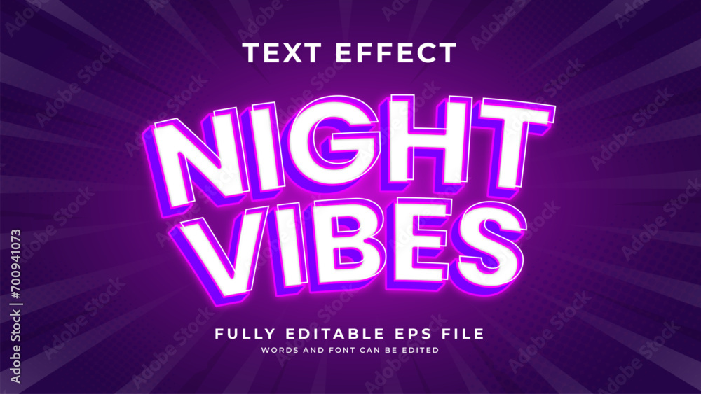 Vector night vibes text effect
