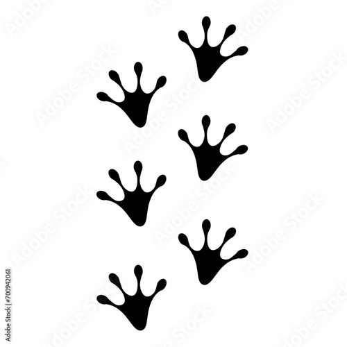 Frog footprints on a white background. Silhouette of a jumping frog's legs.