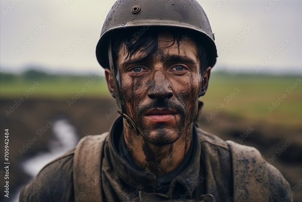 Portrait of a man in a military uniform with a helmet on his head Portrait of a man in a military uniform with a helmet on his head