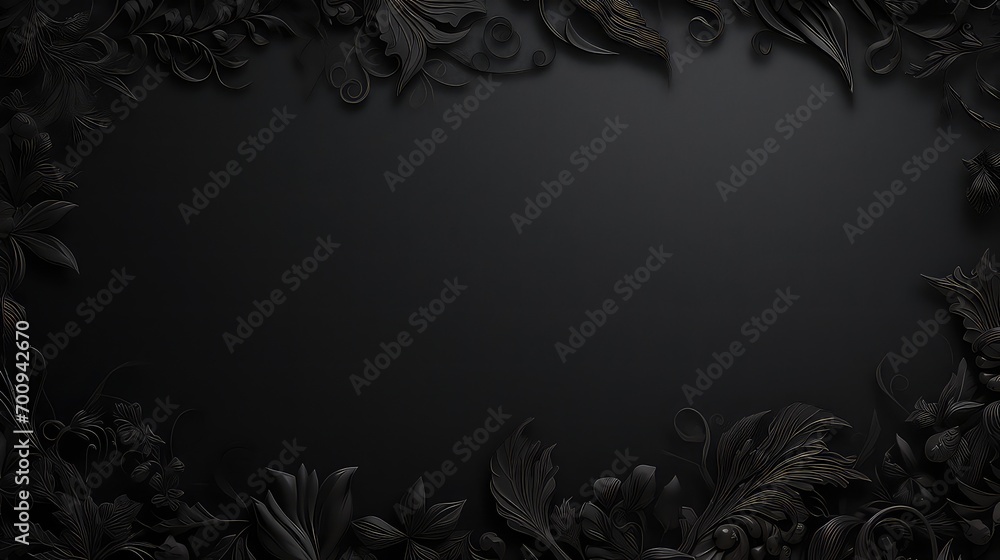 abstract black background with embossed floral ornament