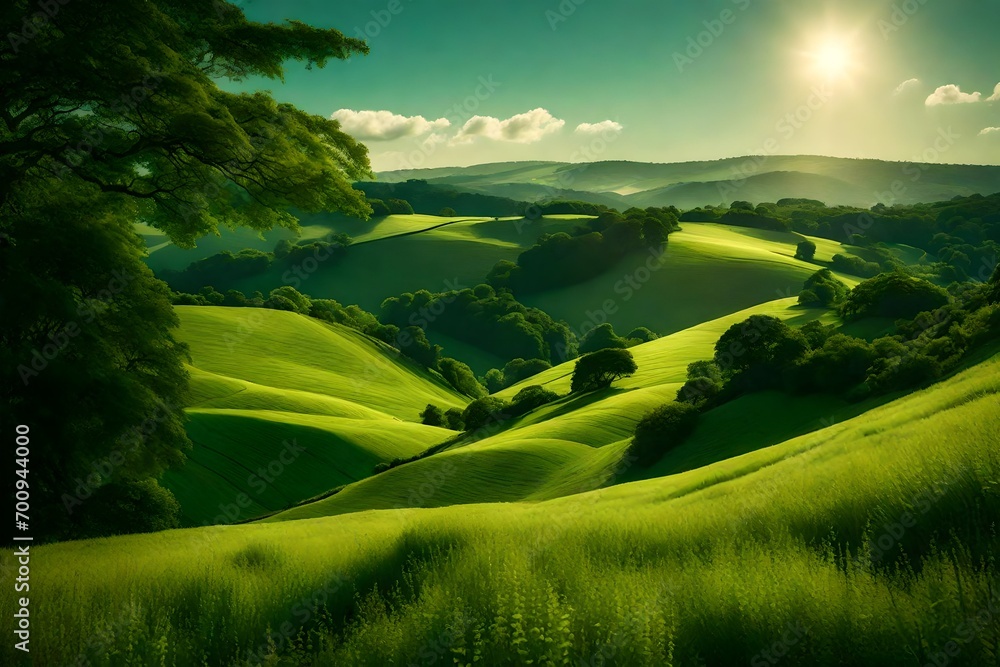 landscape with green field generated by AI technology