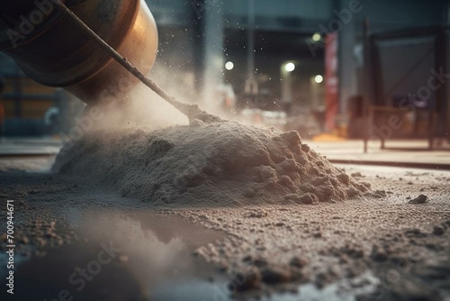 Close-up of concrete pouring for commercial building floors. Generative AI photo