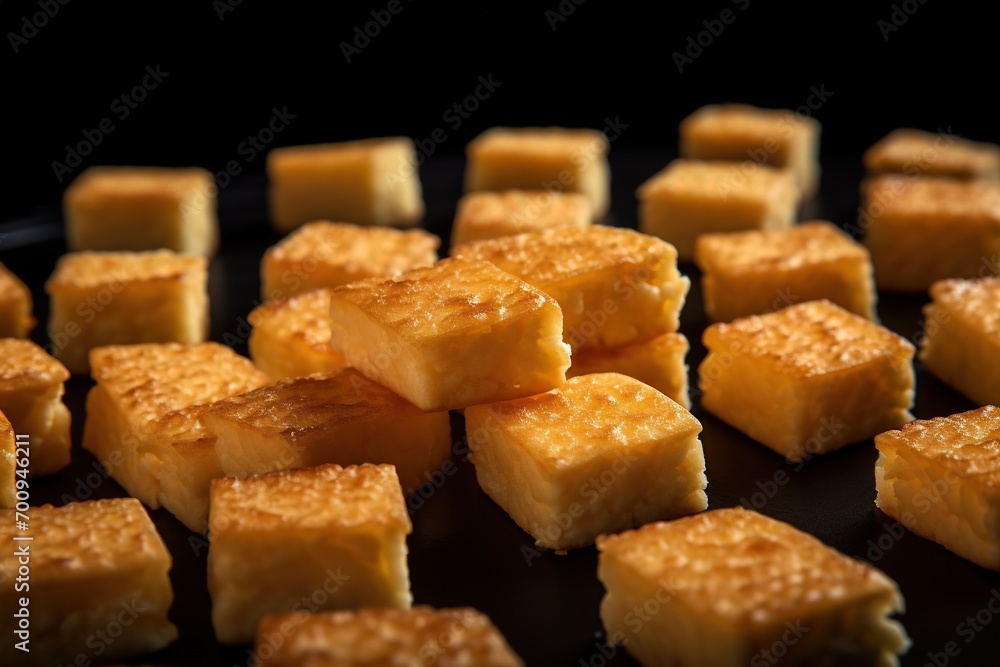 Close-up of a plate of yellow cheese cubes. Close-up of a plate of yellow cheese cubes.