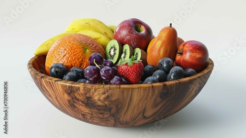 Wooden Bowl with Fruit Isolated on White Background Culinary Freshness in Every Bite