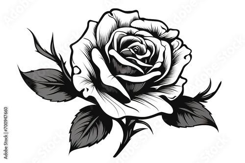 Fototapeta Naklejka Na Ścianę i Meble -  Beauty rose outline art tattoo design element isolated on PNG Background. Generative Ai.