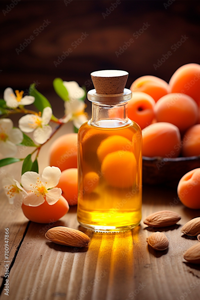 Apricot kernel oil. Apricot essential oil in a bottle Apricot kernel oil. Apricot essential oil in a bottle