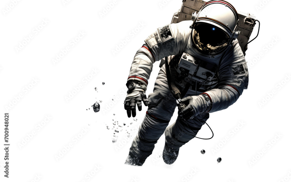 Astronaut Figurine on a White Canvas on a White or Clear Surface PNG Transparent Background.