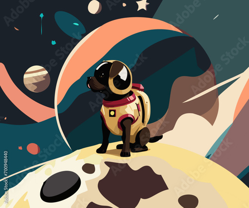 Dog standing on the moon in the middle of space