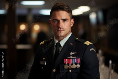 Portrait of a handsome man in a military uniform. Men's beauty, fashion.