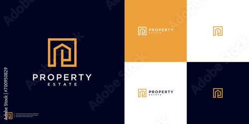 Minimalist Home Property with box style logo design inspiration
