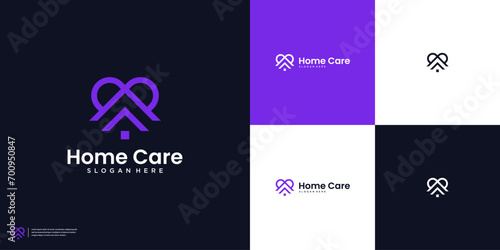 Home Care with line art style logo design inspiration