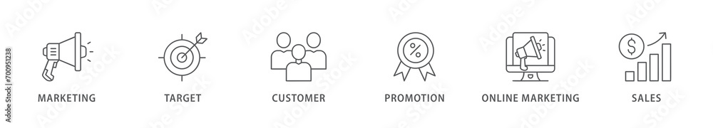 Advertising banner web icon vector illustration concept with icon of marketing, target, customer, promotion, online marketing, and sales Advertising banner web icon vector illustration concept with icon of marketing, target, customer, promotion, online marketing, and sales