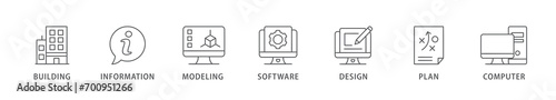 BIM banner web icon vector illustration concept for building information modeling with icon of building, information, modeling, software, design, plan, and computer
