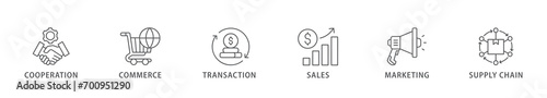 Business to business banner web icon vector illustration concept with icon of cooperation, commerce, transaction, sales, marketing, supply chain